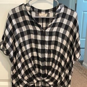 Black and white checkered drape blouse top